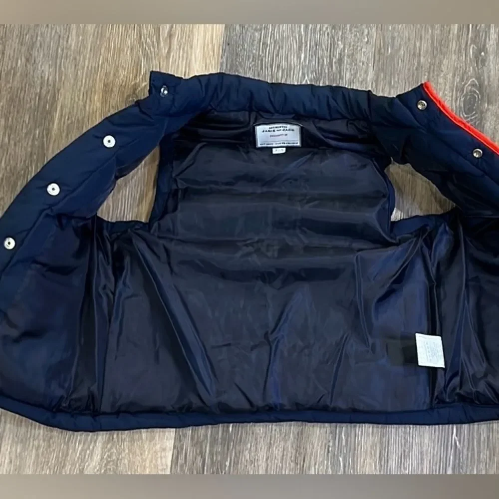 Janie and Jack navy blue with red trim button up puffer vest 3/4 years